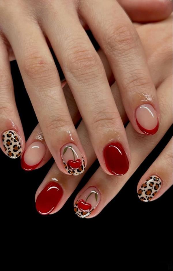Mẫu nail tay đỏ cherry đẹp