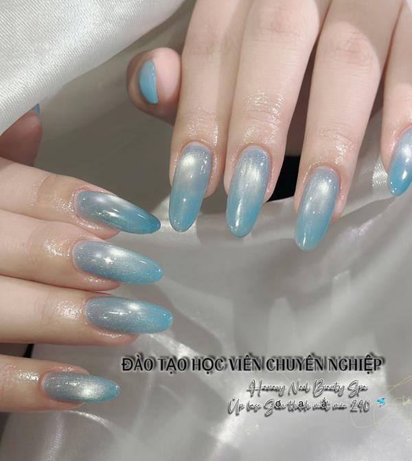 Mẫu nail mắt mèo màu xanh dương