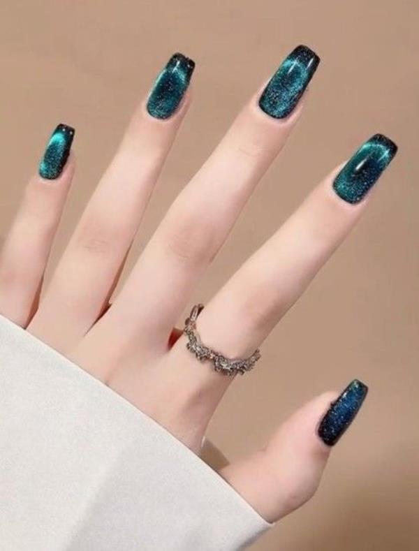 Mẫu nail mắt mèo màu xanh lá