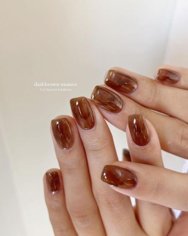 Nail tay màu nâu thạch đẹp