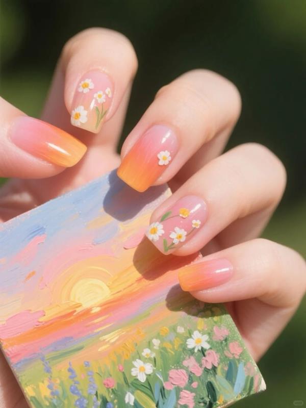 Vẽ móng tay hoa nhí cute